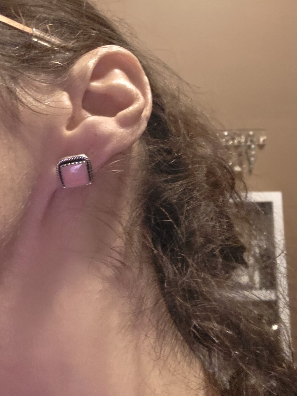 Pink Conch Square Stud Earrings - Native Pink - Picture 6 of 6